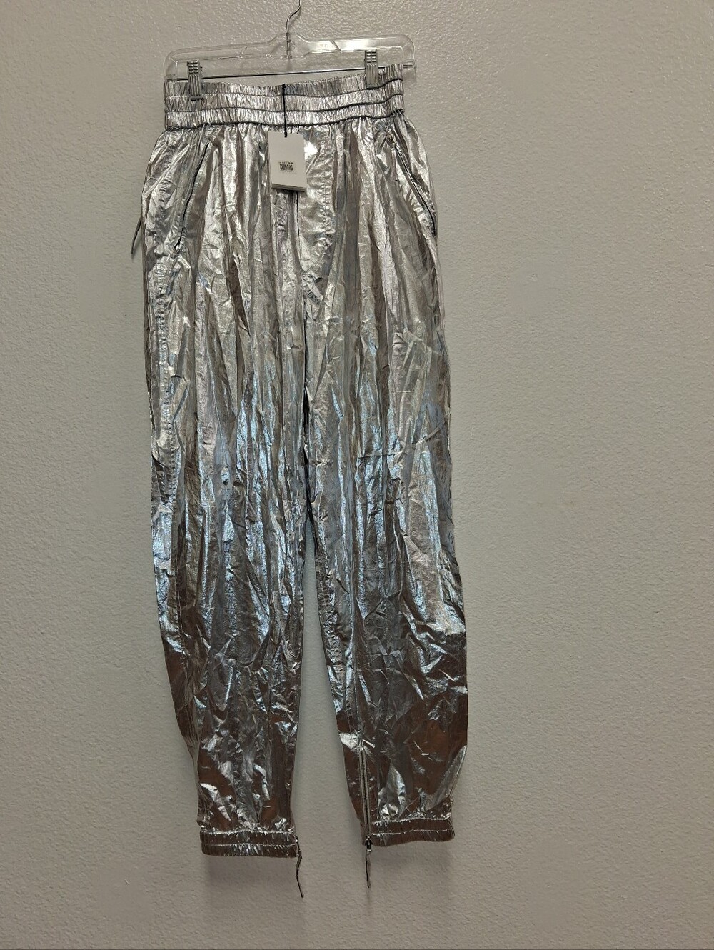NWT ISABEL MARANT Metallic Silver Coated Cotton GALONI TROUSERS Pants 36